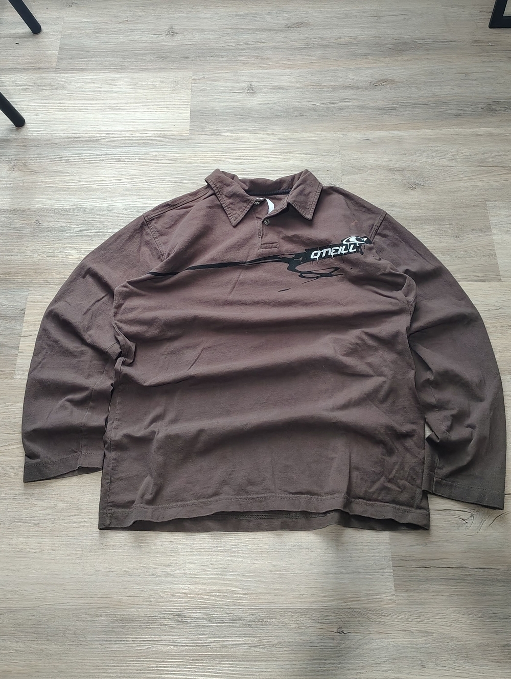 Y2K O'Neill Men's Brown Long-Sleeve Polo with Logo Graphic